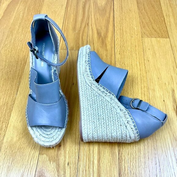Treasure & Bond Sandals Espadrille  Leather Platform Wedge Gray Open Toe (9) - Picture 1 of 9